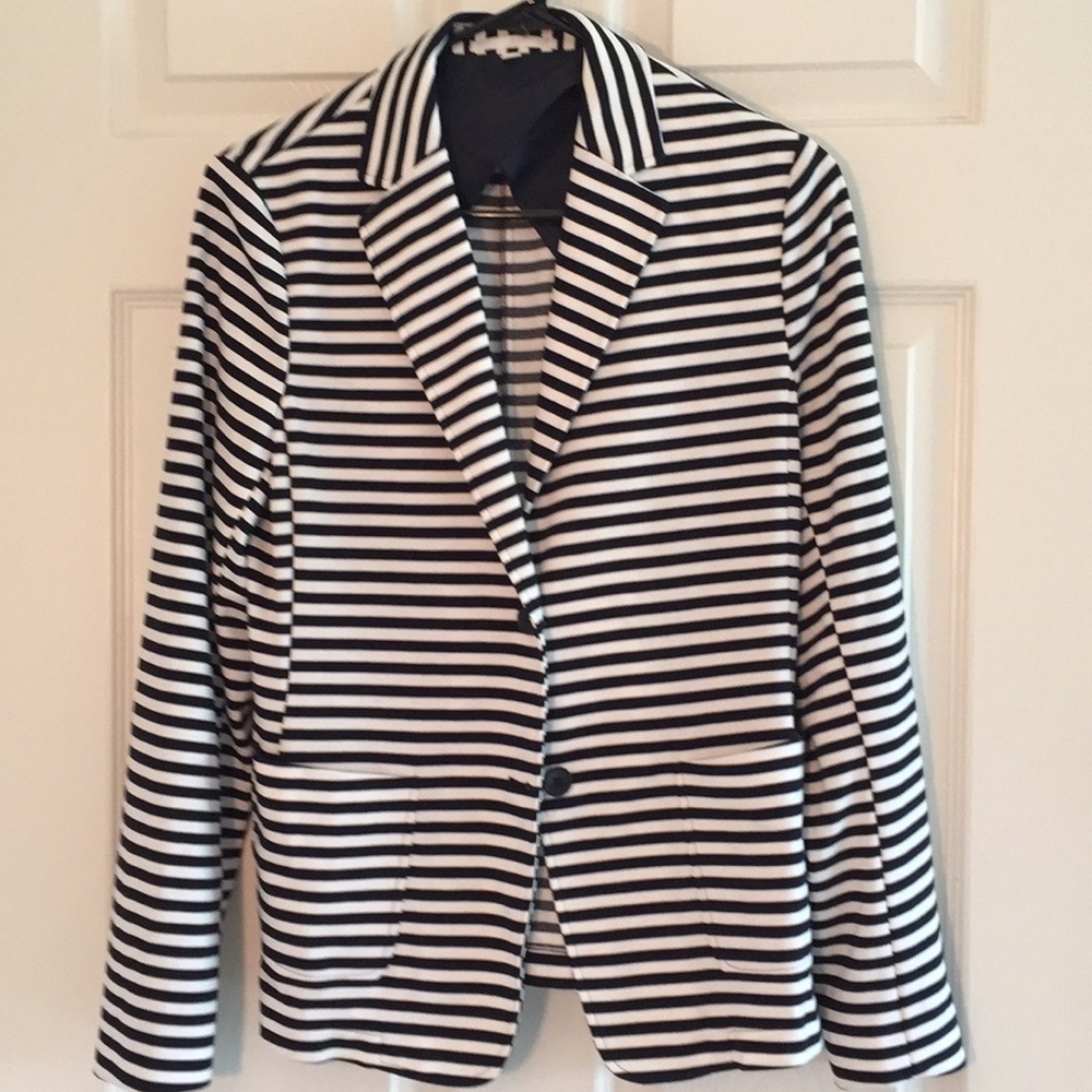 Navy and white striped blazer